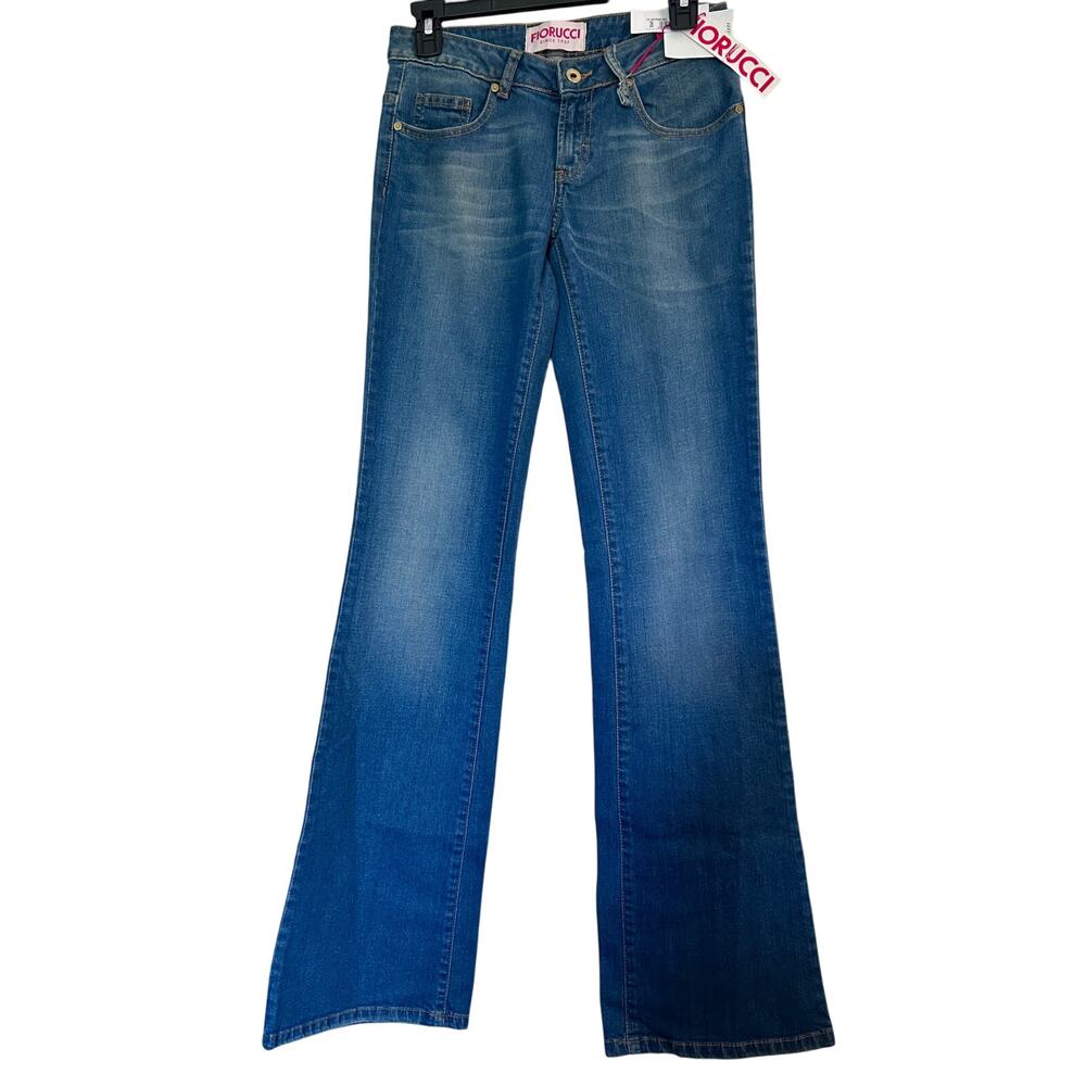 FIORUCCI Angel Y2K Low Rise, Flare Jean Med. Blue Faded Wash ACTUAL SIZE 26 x 35